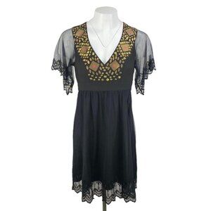 GUESS by Marciano Boho Dress Gold Beading Sz Small